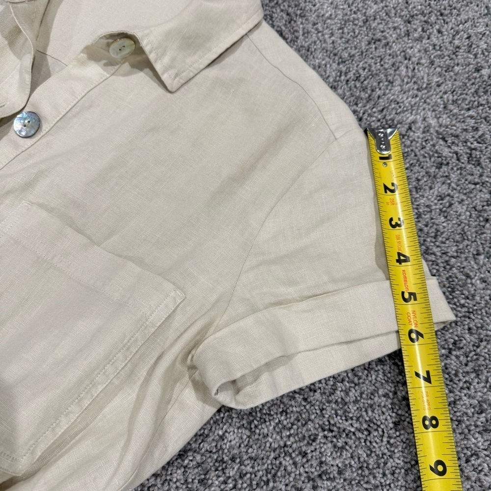 Cloth & Stone Oatmeal 100% Linen Roll Hem Elastic Waist Utility Romper Women XS - Picture 6 of 13